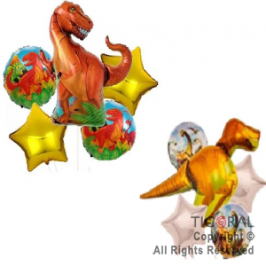 SET DE GLOBOS METALIZADO DINOSAURIOS MARRON 5 UNIDADES X 1